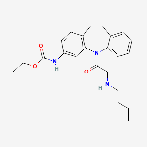 molecular formula C23H29N3O3 B12784013 Carbamic acid, (5-((butylamino)acetyl)-10,11-dihydro-5H-dibenz(b,f)azepin-3-yl)-, ethyl ester CAS No. 134068-21-6