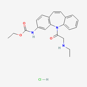 molecular formula C21H24ClN3O3 B12784069 Carbamic acid, (5-((ethylamino)acetyl)-5H-dibenz(b,f)azepin-3-yl)-, ethyl ester, monohydrochloride CAS No. 134068-48-7