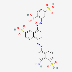 molecular formula C26H19N5O12S4 B12784165 2-((4-((4-Amino-5-sulfo-1-naphthalenyl)azo)-7-sulfo-1-naphthalenyl)azo)-1,4-benzenedisulfonic acid CAS No. 75627-28-0