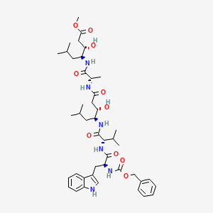 molecular formula C44H64N6O10 B12784296 L-Valinamide, N-((phenylmethoxy)carbonyl)-L-tryptophyl-N-(2-hydroxy-4-((2-((2-hydroxy-4-methoxy-1-(2-methylpropyl)-4-oxobutyl)amino)-1-methyl-2-oxoethyl)amino)-1-(2-methylpropyl)-4-oxobutyl)-, stereoisomer CAS No. 91291-35-9