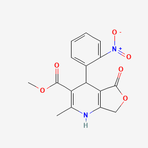 molecular formula C16H14N2O6 B12784316 Desmethyl hydroxymethyl nifedipine lactone CAS No. 92089-09-3
