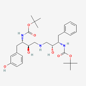 molecular formula C30H45N3O7 B12784358 12-Oxa-2,6,10-triazatetradecanoic acid, 4,8-dihydroxy-3-((3-hydroxyphenyl)methyl)-13,13-dimethyl-11-oxo-9-(phenylmethyl)-, 1,1-dimethylethyl ester, (3S-(3R*,4S*,8S*,9R*))- CAS No. 162538-24-1