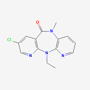 molecular formula C14H13ClN4O B12784359 13-chloro-2-ethyl-9-methyl-2,4,9,15-tetrazatricyclo[9.4.0.03,8]pentadeca-1(11),3(8),4,6,12,14-hexaen-10-one CAS No. 133627-32-4