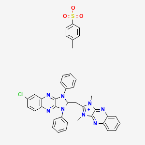 molecular formula C40H33ClN8O3S B12784382 6-chloro-2-[(1,3-dimethylimidazo[4,5-b]quinoxalin-3-ium-2-yl)methyl]-1,3-diphenyl-2H-imidazo[4,5-b]quinoxaline;4-methylbenzenesulfonate CAS No. 63149-40-6