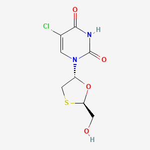 molecular formula C8H9ClN2O4S B12784389 2,4(1H,3H)-Pyrimidinedione, 5-chloro-1-(2-(hydroxymethyl)-1,3-oxathiolan-5-yl)-, (2R-trans)- CAS No. 145986-14-7