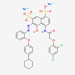 molecular formula C36H29Cl2N3Na2O10S2 B12784459 Disodium 6-((2-(4-cyclohexylphenoxy)phenyl)azo)-4-(((2,4-dichlorophenoxy)acetyl)amino)-5-hydroxynaphthalene-1,7-disulphonate CAS No. 83027-51-4
