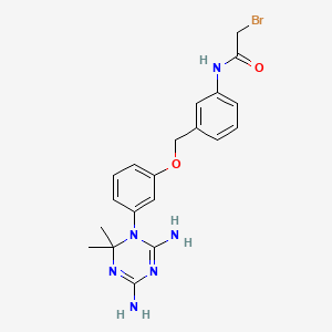molecular formula C20H23BrN6O2 B12784646 Acetamide, 2-bromo-N-(3-((3-(4,6-diamino-2,2-dimethyl-1,3,5-triazin-1(2H)-yl)phenoxy)methyl)phenyl)- CAS No. 19161-91-2