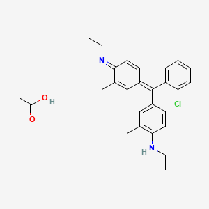 molecular formula C25H27ClN2.C2H4O2<br>C27H31ClN2O2 B12784673 Benzenamine, 4-((2-chlorophenyl)(4-(ethylimino)-3-methyl-2,5-cyclohexadien-1-ylidene)methyl)-N-ethyl-2-methyl-, monoacetate CAS No. 83950-18-9