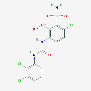 molecular formula C13H9Cl3KN3O4S B12784880 potassium;3-chloro-6-[(2,3-dichlorophenyl)carbamoylamino]-2-sulfamoylphenolate CAS No. 276700-98-2