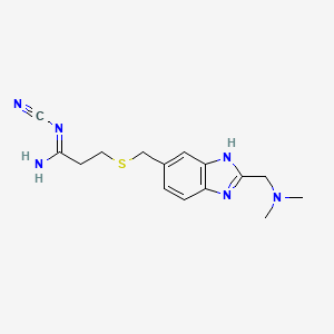molecular formula C15H20N6S B12784989 Propanimidamide, N-cyano-3-(((2-((dimethylamino)methyl)-1H-benzimidazol-5-yl)methyl)thio)- CAS No. 92979-93-6