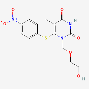 molecular formula C14H15N3O6S B12785010 1-((2-Hydroxyethoxy)methyl)-6-((4-nitrophenyl)thio)thymine CAS No. 125056-68-0