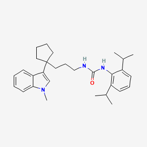 molecular formula C30H41N3O B12785145 Urea, N-(2,6-bis(1-methylethyl)phenyl)-N'-(3-(1-(1-methyl-1H-indol-3-yl)cyclopentyl)propyl)- CAS No. 145131-12-0