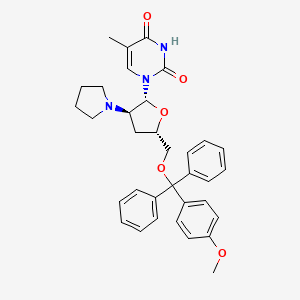 molecular formula C34H37N3O5 B12785155 Uridine, 2',3'-dideoxy-5'-O-((4-methoxyphenyl)diphenylmethyl)-5-methyl-2'-(1-pyrrolidinyl)- CAS No. 134935-00-5