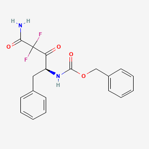 molecular formula C19H18F2N2O4 B12785254 Carbamic acid, (4-amino-3,3-difluoro-2,4-dioxo-1-(phenylmethyl)butyl)-, phenylmethyl ester CAS No. 148797-24-4