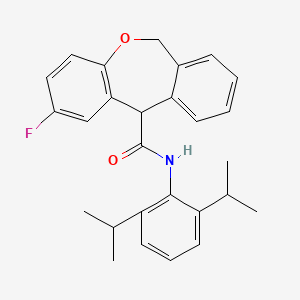 molecular formula C27H28FNO2 B12785274 2-Fluoro-6,11-dihydro-N-(2,6-diisopropylphenyl)dibenz(b,e)oxepin-11-carboxamide CAS No. 144170-08-1