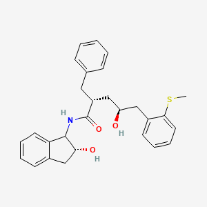 molecular formula C28H31NO3S B12785304 Benzenepentanamide, N-((1S,2R)-2,3-dihydro-2-hydroxy-1H-inden-1-yl)-gamma-hydroxy-2-(methylthio)-alpha-(phenylmethyl)-, (aR,gS)- CAS No. 181869-06-7