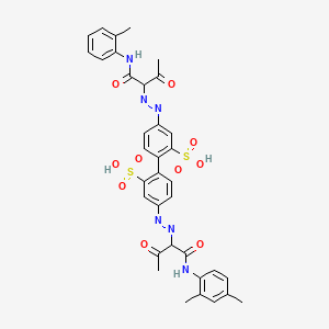 molecular formula C35H34N6O10S2 B12785356 4-((1-(((2,4-Dimethylphenyl)amino)carbonyl)-2-oxopropyl)azo)-4'-((1-(((2-methylphenyl)amino)carbonyl)-2-oxopropyl)azo)(1,1'-biphenyl)-2,2'-disulphonic acid CAS No. 79682-33-0