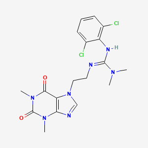 molecular formula C18H21Cl2N7O2 B12785425 Theophylline, 7-(2-(2-(2,6-dichlorophenyl)-3,3-dimethylguanidino)ethyl)-, hydrochloride CAS No. 85461-01-4