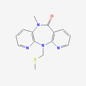 molecular formula C14H14N4OS B12785448 9-methyl-2-(methylsulfanylmethyl)-2,4,9,15-tetrazatricyclo[9.4.0.03,8]pentadeca-1(11),3(8),4,6,12,14-hexaen-10-one CAS No. 133627-10-8