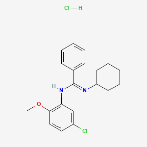molecular formula C20H24Cl2N2O B12785533 Benzenecarboximidamide, N-(5-chloro-2-methoxyphenyl)-N'-cyclohexyl-, monohydrochloride, hydrate CAS No. 55232-80-9