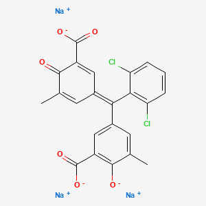 molecular formula C23H13Cl2Na3O6 B12785564 Trisodium 5-((3-carboxylato-5-methyl-4-oxo-2,5-cyclohexadien-1-ylidene)(2,6-dichlorophenyl)methyl)-2-oxido-3-methylbenzoate CAS No. 28546-93-2