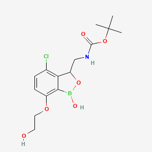 molecular formula C15H21BClNO6 B12785580 Tert-butyl ((4-chloro-1-hydroxy-7-(2-hydroxyethoxy)-1,3-dihydrobenzo[c][1,2]oxaborol-3-yl)methyl)carbamate 