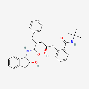 molecular formula C32H38N2O4 B12785598 Benzenepentanamide, N-((1S,2R)-2,3-dihydro-2-hydroxy-1H-inden-1-yl)-2-(((1,1-dimethylethyl)amino)carbonyl)-gamma-hydroxy-alpha-(phenylmethyl)-, (alphaR,gammaS)- CAS No. 181869-12-5