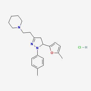 molecular formula C22H30ClN3O B12785605 Pyrazoline, 5-(5-methyl-2-furyl)-3-(2-piperidinoethyl)-1-(p-tolyl)-, hydrochloride CAS No. 102129-34-0