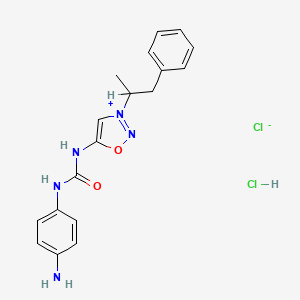 molecular formula C18H21Cl2N5O2 B12785613 N-((p-Aminophenyl)carbamoyl)-3-(alpha-methylphenethyl)sidnone imine dihydrochloride CAS No. 117015-71-1