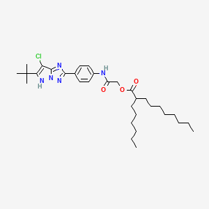 molecular formula C32H48ClN5O3 B12785698 2-Hexyldecanoic acid (4-(6-tert-butyl-7-chloro-1H-pyrazolo(1,5-b)(1,2,4)triazol-2-yl)phenylcarbamoyl)methylester CAS No. 379268-96-9