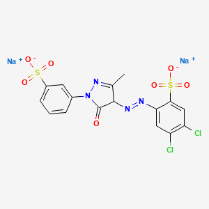 molecular formula C16H10Cl2N4Na2O7S2 B12785819 Disodium 4,5-dichloro-2-((4,5-dihydro-3-methyl-5-oxo-1-(3-sulphonatophenyl)-1H-pyrazol-4-yl)azo)benzenesulphonate CAS No. 65212-76-2