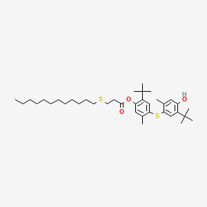 molecular formula C37H58O3S2 B12785870 Propanoic acid, 3-(dodecylthio)-, 2-(1,1-dimethylethyl)-4-((5-(1,1-dimethylethyl)-4-hydroxy-2-methylphenyl)thio)-5-methylphenyl ester CAS No. 69075-62-3