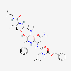 molecular formula C43H65N7O8 B12785889 L-Isoleucinamide, 1-(2-hydroxy-4-phenyl-3-((N2-(N-((phenylmethoxy)carbonyl)-L-leucyl)-L-asparaginyl)amino)butyl)-L-prolyl-N-(2-methylpropyl)-, (R-(R*,S*))- CAS No. 127749-94-4