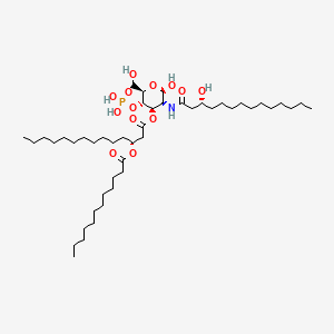 molecular formula C46H88NO13P B12785996 D-Glucose, 2-deoxy-2-(((3R)-3-hydroxy-1-oxotetradecyl)amino)-, 4-(dihydrogen phosphate) 3-((3R)-3-((1-oxododecyl)oxy)tetradecanoate) CAS No. 117639-49-3