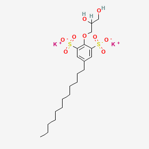 molecular formula C21H34K2O9S2 B12786011 1,3-Benzenedisulfonic acid, 2-(2,3-dihydroxypropoxy)-5-dodecyl-, dipotassium salt CAS No. 75896-37-6