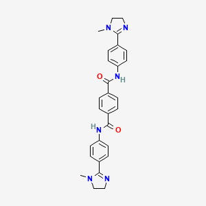 molecular formula C28H28N6O2 B12786090 N(1),N(4)-Bis(4-(1-methyl-4,5-dihydro-1H-imidazol-2-yl)phenyl)terephthalamide CAS No. 13005-07-7