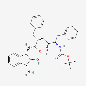 molecular formula C33H41N3O5 B12786093 Carbamic acid, (5-((3-amino-2,3-dihydro-2-hydroxy-1H-inden-1-yl)amino)-2-hydroxy-5-oxo-1,4-bis(phenylmethyl)pentyl)-, 1,1-dimethylethyl ester, (1S-(1a(1R*,2R*,4S*),2alpha,3alpha))- CAS No. 132565-19-6
