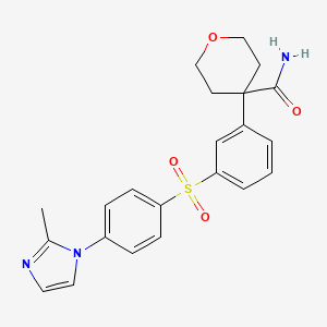 molecular formula C22H23N3O4S B12786134 4-[3-[4-(2-methylimidazol-1-yl)phenyl]sulfonylphenyl]oxane-4-carboxamide CAS No. 179420-33-8