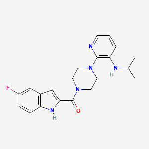 molecular formula C21H24FN5O B12786138 Piperazine, 1-((5-fluoro-1H-indol-2-yl)carbonyl)-4-(3-((1-methylethyl)amino)-2-pyridinyl)- CAS No. 136816-84-7