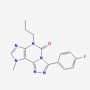 molecular formula C16H15FN6O B12786157 5H-1,2,4-Triazolo(3,4-i)purin-5-one, 6,9-dihydro-3-(4-fluorophenyl)-9-methyl-6-propyl- CAS No. 135445-88-4