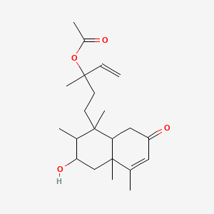 molecular formula C22H34O4 B12786164 8-(3-(Acetyloxy)-3-methyl-4-pentenyl)-4a,5,6,7,8,8a-hexahydro-6-hydroxy-4,4a,7,8-tetramethyl-2(1H)-naphthalenone CAS No. 11055-86-0