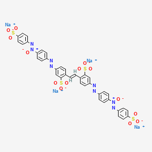 molecular formula C38H24N8Na4O14S4 B12786191 Benzenesulfonic acid, 5-((4-((4-sulfophenyl)azoxy)phenyl)azo)-2-(2-(2-sulfo-4-((4-((4-sulfophenyl)azoxy)phenyl)azo)phenyl)ethenyl)-, tetrasodium salt CAS No. 72854-08-1