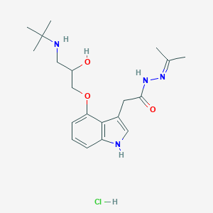 molecular formula C20H31ClN4O3 B127862 1H-Indole-3-acetic acid, 4-(3-((1,1-dimethylethyl)amino)-2-hydroxypropoxy)-, (1-methylethylidene)hydrazide, monohydrochloride CAS No. 145296-57-7