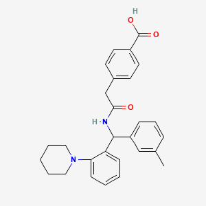 molecular formula C28H30N2O3 B12786229 4-((alpha-(3-Methylphenyl)-2-piperidinobenzyl)aminocarbonylmethyl)benzoic acid CAS No. 89573-01-3