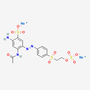 molecular formula C16H16N4Na2O10S3 B12786270 4-Acetamido-5-((4-((2-(sulphooxy)ethyl)sulphonyl)phenyl)azo)anthranilic acid, sodium salt CAS No. 94158-82-4
