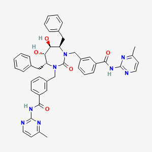 molecular formula C45H44N8O5 B12786358 Benzamide, 3,3'-(((4R,5S,6S,7R)-tetrahydro-5,6-dihydroxy-2-oxo-4,7-bis(phenylmethyl)-1H-1,3-diazepine-1,3(2H)-diyl)bis(methylene))bis(N-(4-methyl-2-pyrimidinyl)- CAS No. 183856-56-6