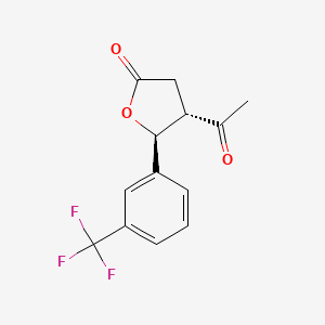 molecular formula C13H11F3O3 B12786535 2(3H)-Furanone, 4,5-dihydro-4-acetyl-5-(alpha,alpha,alpha-trifluoro-m-tolyl)-, (E)- CAS No. 88220-92-2