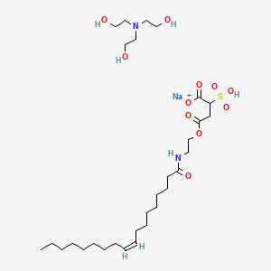molecular formula C30H57N2NaO11S B12786556 sodium;2-[bis(2-hydroxyethyl)amino]ethanol;4-[2-[[(Z)-octadec-9-enoyl]amino]ethoxy]-4-oxo-2-sulfobutanoate CAS No. 75476-97-0