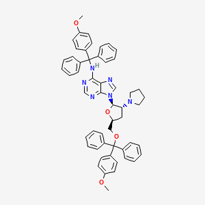 molecular formula C54H52N6O4 B12786601 Adenosine, 2',3'-dideoxy-N-((4-methoxyphenyl)diphenylmethyl)-5'-O-((4-methoxyphenyl)diphenylmethyl)-2'-(1-pyrrolidinyl)- CAS No. 134963-32-9