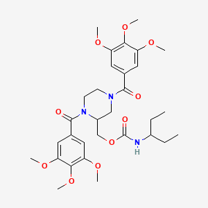 molecular formula C31H43N3O10 B12786608 (1,4-Bis(3,4,5-trimethoxybenzoyl)-2-piperazinyl)methyl (1-ethylpropyl)carbamate CAS No. 129230-00-8